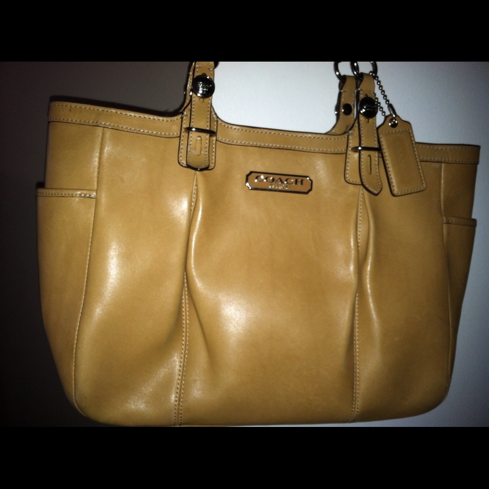 Tan leather coach tote